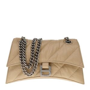Balenciaga Crush Small Chain Shoulder Bag Quilted Beige Leather New